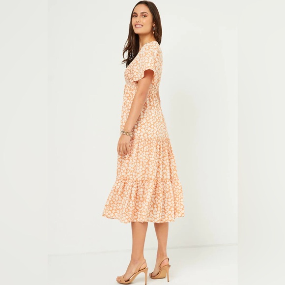 NWOT Peach Floral Tiered Midi Dress - M - Picture 2 of 12